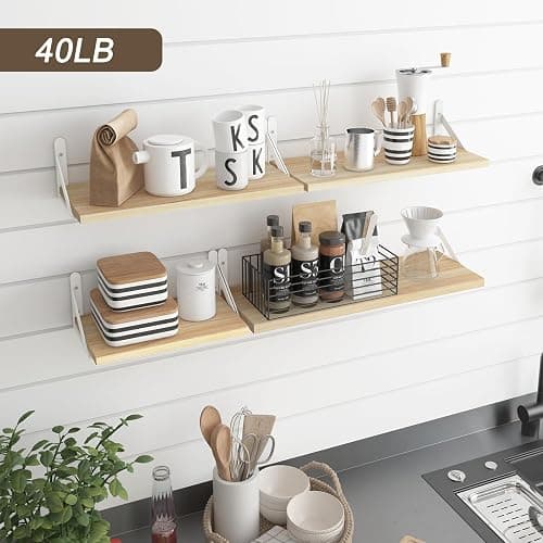 YGEOMER Floating Shelves for Wall, Different Sizes Natural Wood Wall Shelves for Living Room, Bathroom, Bedroom, Kitchen, Home Decor (Set of 4) thumbnail 7