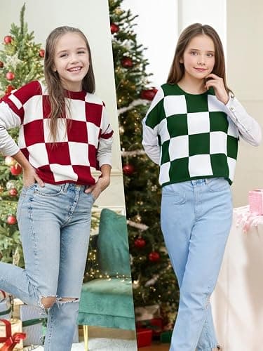 Girls Fall Crop Tops 2025 Cute Cap Sleeve Spring Summer Colorblock Loose Kids Knit Winter Sweaters Top thumbnail 6