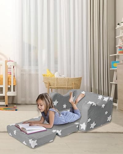 KokoSelene Toddler Couch, Kids Couch for Toddler Fold Out, 2-in-1 Convertible Kid Sofa to Lounger Bed for Girls and Boys, Ideal for Reading Sleeping Gaming Decor (Grey) thumbnail 8