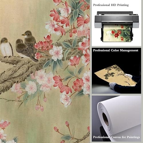 EAPEY 32x14in Asian Scroll Wall Art, Vintage Floral Canvas Prints Paintings, Ready to Hang Home Decor thumbnail 4
