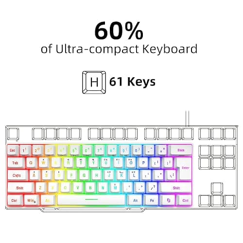 Snpurdiri 60% Wired Gaming Keyboard, 61 Keys RGB Backlit Wrist Rest Ultra-Compact Mini Waterproof Keyboard for PC Computer Gamer (White) thumbnail 2