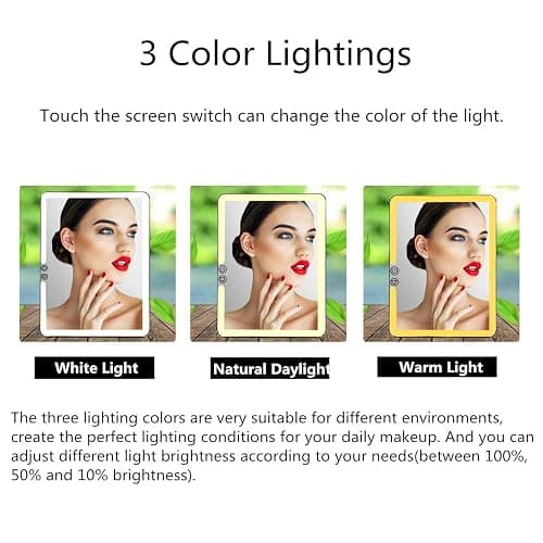 deweisn Folding Lighted Makeup Mirror with 72 LEDs 3 Colors Light Modes USB Rechargable 1800mA Batteries Portable Ultra Thin Compact Vanity Mirror Dimmable Travel Mirror thumbnail 4
