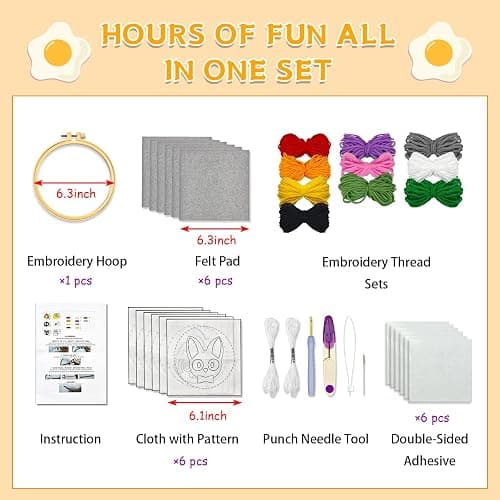PUNICA Punch Needle Kit for Beginners, Kids & Adults Coaster Set of 6, Easy DIY Embroidery Set Starter Craft Gift with Cute Cartoon Decoration thumbnail 6