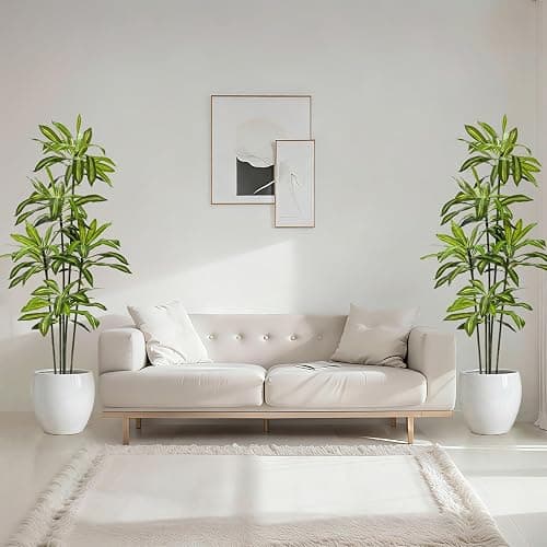 Giegxin 2 Pack 6 FT Artificial Dracaena Tree, Indoor Fake Tree with Black Stable Planter, Natural Wood Trunk & Lifelike Leaves Dracaena Plants for Home Living Room Porch Office Housewarming Gift thumbnail 7