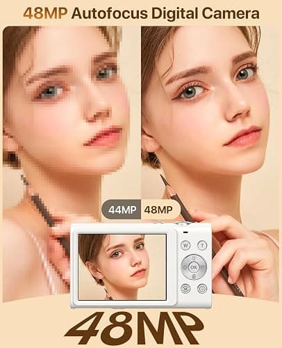 Digital Camera, 4K Vlogging Camera for YouTube Autofocus Cameras for Photography with 16X Digital Zoom, 48MP Compact Point and Shoot Digital Camera for Teens Adult with 32GB SD Card, 2 Batteries-White thumbnail 2