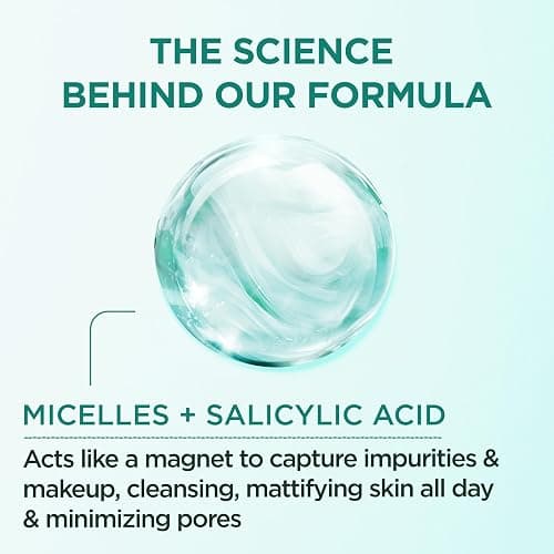 Garnier Micellar Water with Salicylic Acid, All-in-1 Mattifying Facial Cleanser and Makeup Remover for Oily and Acne Prone Skin, 13.5 Fl Oz thumbnail 3