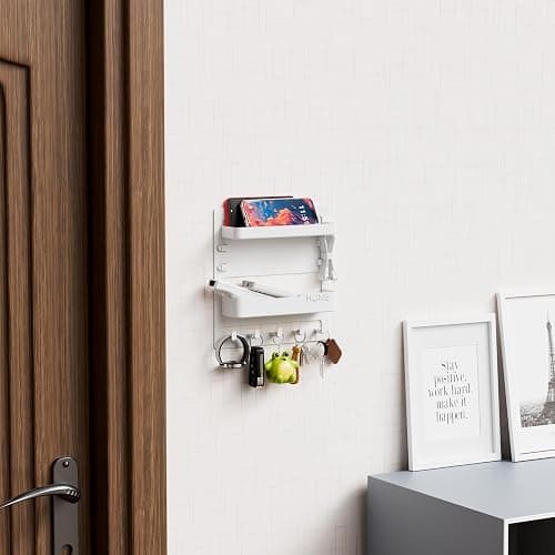 Yieach Bedside Wall Organizer for Dorm Bed,Rv,Small Room and Nightstand,Wall Mounted Floating Shelves and Bedside Shelf for Remote,Phone Holder,Charging Shelf,Cute Bedroom Decor for College Girl,White thumbnail 5