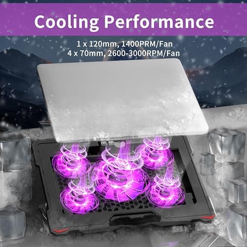 AICHESON Laptop Cooling Pad for 15.6 to 17.3 Inches PC Notebooks, 5 Fans Computer Cooler Stands with Purple Lights Desk Chiller Mat, S035 thumbnail 2