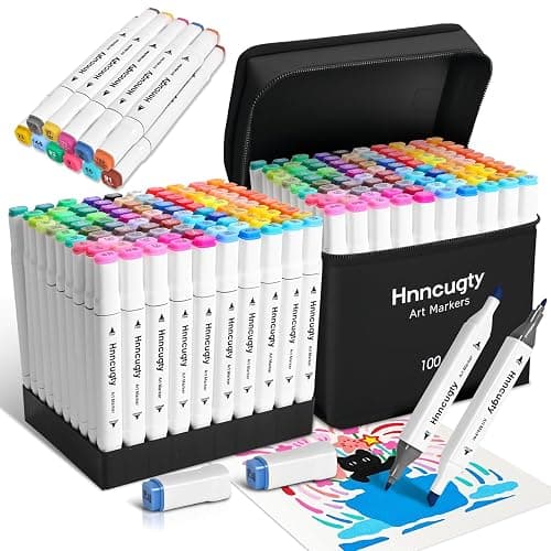 Hnncugty Alcohol Markers Set 100 Colors, Dual Tips Coloring Art Markers Set with Case & Holders, Chisel & Fine Artist Sketch Pens Art Supplies for Adult Coloring Books, Drawing, Painting, Sketching - Image 1