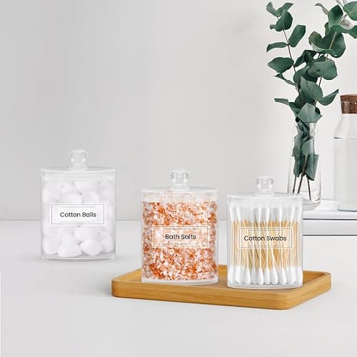 MateeyLife Qtip Holder 6 Pack, Acrylic Q-tip Dispenser for Cotton Pads, Swabs, Balls, Storage Containers for Organizing, Clear Bathroom Canisters with Lid, Apothecary Jars Home Decor Accessories Set thumbnail 5