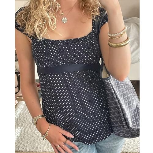 Women's Y2k Fairy Grunge Babydoll Coquette Shirt Short Sleeve Polka Dot Peplum Baby Tee Blouses Going Out Crop Tops thumbnail 4