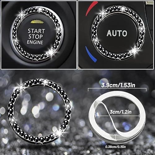 NBTEPEM 12 Pcs Bling Car Accessories Set for Women Car Floor Mats Full Set Steering Wheel Cover Seat Belt Covers Coasters Universal Fit Car SUV Truck Van Black thumbnail 8