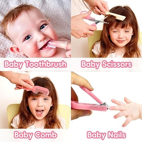 Baby Grooming Kit, Infant Safety Care Set with Hair Brush Comb Nail Clipper Nasal Aspirator,Baby Essentials Kit for Newborn Girls Boys (Pink Baby Grooming kit) - Pink Baby Grooming Kit thumbnail 4