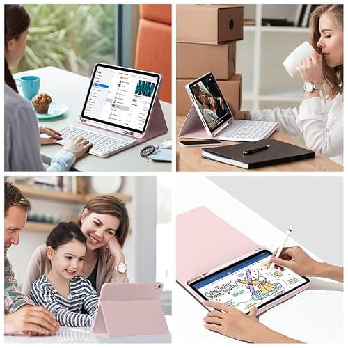KVTVOU Keyboard Case for iPad (A16) 11th/10th Gen (11/10.9 Inch, 2025/2022) | Magnetic Detachable Wireless Bluetooth Keyboard, Folio Keyboard Cover with Pencil Holder - Thin & Light, Pink thumbnail 9