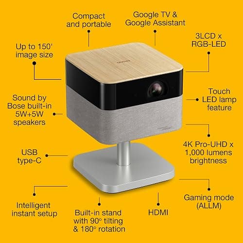 Epson Lifestudio Flex EF-72 Oak, Portable Smart Projector, Sound by Bose, Google TV, 4k Pro-UHD, Adjustable Stand, Indoor/Outdoor Use, 5-year warranty* thumbnail 2