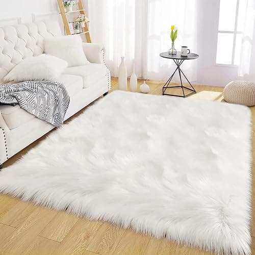 Latepis Off White 3x4 Area Rug Faux Sheepskin Fur Rug Washable Furry Rugs for Bedroom Fluffy Rugs for Living Room Dorm Cushion Luxury Home Decor Rectangle thumbnail 7
