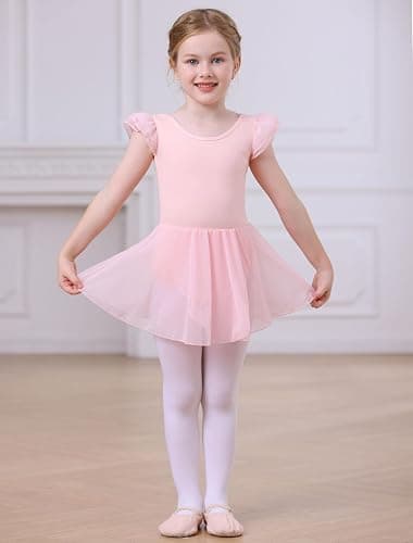 MdnMd Girls Dance Ballet Leotards Dresses for Toddler Ballerina Outfit Skirt Hollow Knot Back Flutter Sleeve thumbnail 5