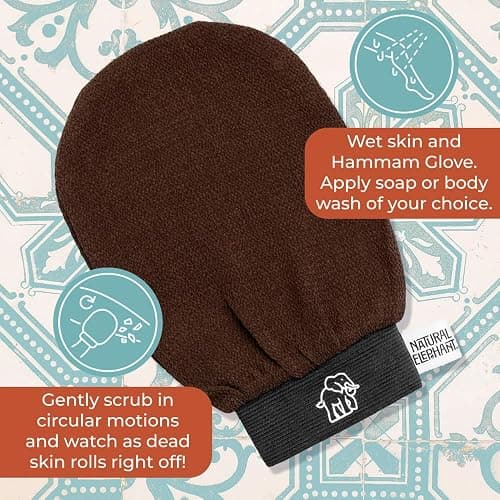Natural Elephant Exfoliating Hammam Glove | Authentic Moroccan Kessa Body Scrub Mitt for Spa-Quality Skin Renewal | Pure Black Single thumbnail 6