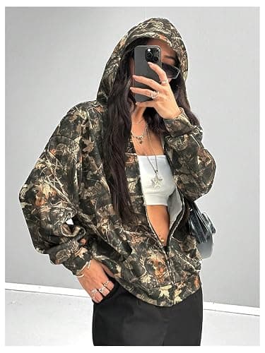 SOLY HUX Women's Y2k Camo Oversized Hoodie Vintage Zip Up Sweatshirts | Drop Shoulder, with Pockets, Streetwear, Rave Outfit thumbnail 4