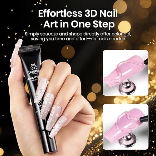 Beetles 3D Gel Nail Art, 1Pcs 15ml Sculpting Gel 3 in 1 Clear No Wipe Nail Polish Rhinestone Art Glue for Nail Gems Diamond Jewelry U V LED Lamp Needed DIY Home Salon Christmas Nails Gifts for Women thumbnail 3