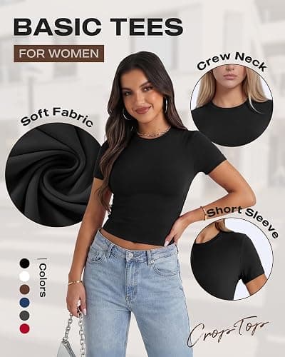 GAYHAY Shirts for Women - Slim Fit Short Sleeve Crop Top Crew Neck Casual Basic Tees Spring Summer Fashion Clothing 2026 thumbnail 3