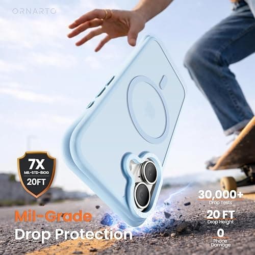 ORNARTO Magnetic for iPhone 16 Case 6.1", 20FT Military-Grade Drop Protection, Compatible with MagSafe, Slim Shockproof Translucent Matte Phone Case for iPhone 16, Baby Blue thumbnail 4