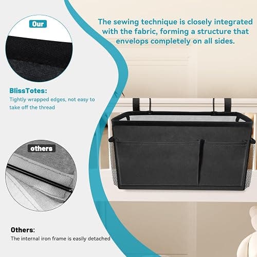 BlissTotes Bedside Caddy, Bedside Storage Organizer for Bunk Bed Accessories, Dorm Storage for Bedside Shelf and Bunk Bed Shelf, Bed Caddy for Home, Dorm, Bunk (Dark Gray, 1 Pack) thumbnail 6