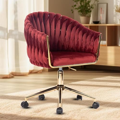Comermax Velvet Office Chair, Vanity Chairs with Wheels, 360° Swivel Velvet Home Office Desk Chair, Accent Chair Makeup Vanity Chair for Bedroom, Living Room(Red) thumbnail 2