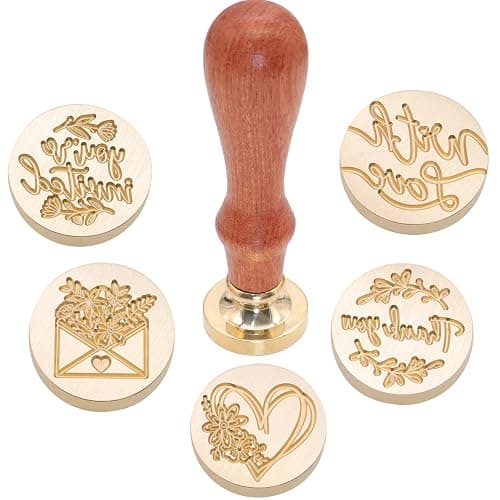SWANGSA Blessing Wax Seal Stamp Gift Box Set, Vintage 6 Sealing Stamp Heads and 1 Wooden Hilt for Wedding, Party Invitations, Envelops, Christmas Cards and Gift (Phrases Kit) thumbnail 6