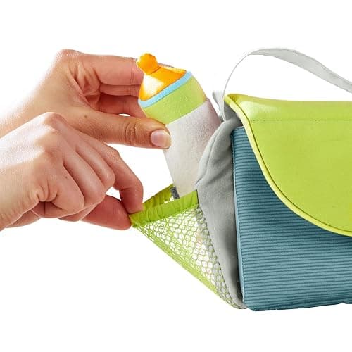 HABA Baby Doll Diaper Bag with Soft Bottle & Reusable Cloth Doll Diapers, Folds into Changing Mat, Summer Meadow Print Toddler Pretend Play Accessories for Ages 18 Months & Up thumbnail 4