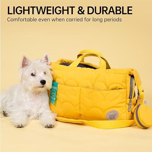 Macaron Cloud Pet Carrier Bag for Small Dogs and Cats, Lightweight Handheld Shoulder Crossbody Puppy Carrier with Storage Pocket, Breathable Expandable Pet Travel Carrier for (Yellow) thumbnail 3