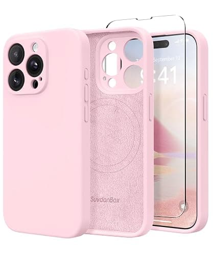 SuydanBox Magnetic for iPhone 15 Pro Max Case, Compatible with MagSafe, [Full Camera Protection][Screen Protector] Silicone Shockproof Protective Phone Case for iPhone 15 Pro Max 6.7", Chalk Pink - Image 1
