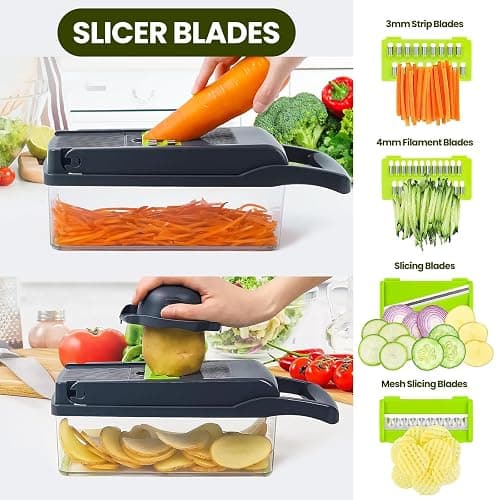 Vegetable Chopper - Vegetable Cutter 16 in 1 Mandoline Vegetable Slicer, Multifunctional Vegetable Cutter with 7 Blades, Cleaning Brush and Peeler, Veg Chopper and Dicer for Onion Garlic Potato Salad thumbnail 7