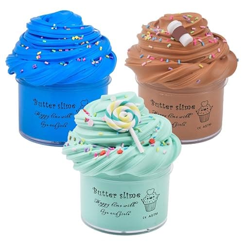 Slime Kit with 3 Pack Butter Slimes,Candy,Blue Scented Slime Kit for Girls and Boys,Super Soft and Non Sticky DIY Surprise Slime - Image 1