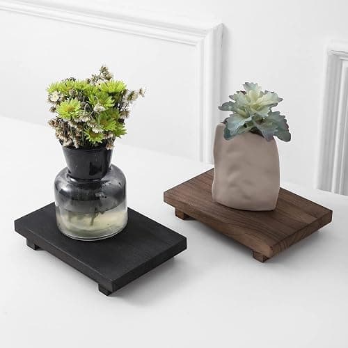 zoocatia Small Wood Tray Pedestal Stand Farmhouse Bathroom Decor Decorative Wooden Riser Kitchen Soap Dish Holder for Vanity, Counter, Sink, 9" x 5.9" - Walnut thumbnail 7