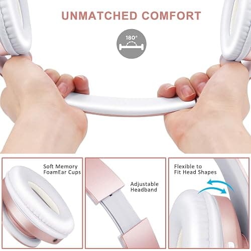 ZIHNIC Bluetooth Headphones Over-Ear, Foldable Wireless and Wired Stereo Headset Micro SD/TF, FM for Cell Phone,PC,Soft Earmuffs &Light Weight for Prolonged Wearing(Rose Gold) thumbnail 4