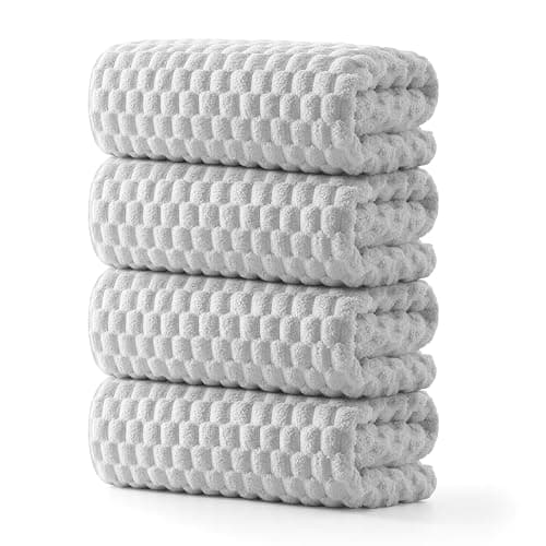 REDKISS 4 Pack Gray Microfiber Bath Towels - Extra Large Waffle Towels Set for Bathroom, Super Absorbent Towel Set of 4 Lagre, Quick Dry Bathroom Towel for Spa, Gym,Travel, Lint Free, Ultra Soft - Image 1