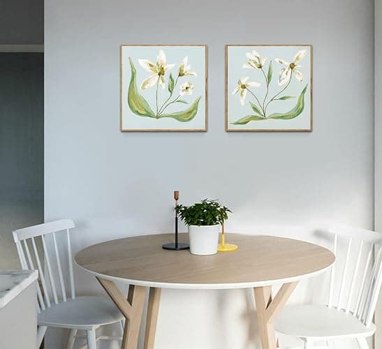 Light Blue White Flower Wall Art Southern Coastal Modern Floral Painting Picture Wall Decor Minimalist Botanical Poster Print Artwork for Living Room Bedroom Bathroom Kitchen Home Decoration Unframed thumbnail 8