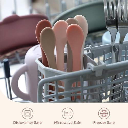 Silicone Baby Feeding Spoons, Training Spoon Self-feeding, First Stage Infant Soft-Tip Easy on Gums, Utensils Supplies, Dishwasher & Boil-proof, 6 Pack thumbnail 7