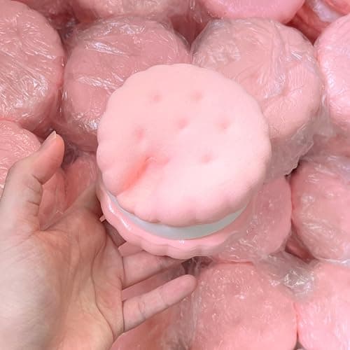 3.5 Inch Slow Rising Squishy Toys, Super Soft Cookie-Shaped Slow Rising Squishies, 3 Layers Realistic Sandwich Cookie Squeeze Toy, Food Squishies for Decompression Stress Relief (Pink) - Image 1