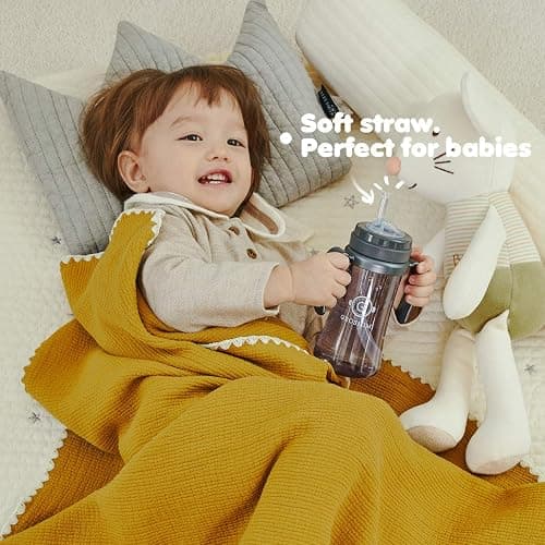 GROSMIMI Spill Proof no Spill Magic Sippy Cup with Straw with Handle for Baby and Toddlers, Customizable, PPSU, BPA Free 10 oz (Aqua green) thumbnail 6