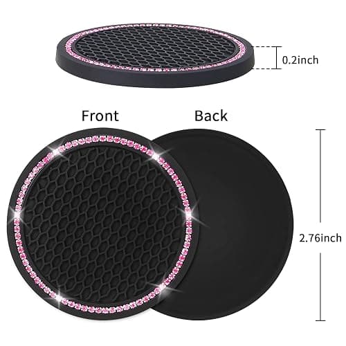 4 Pack Car Coasters, Universal Vehicle Bling Car Coaster, Cute Rhinestone Coaster for Cup Holders,Interior Accessories 2.75'' Silicone Anti Slip Car Coasters for Women (Pink Crystal Circle) thumbnail 6