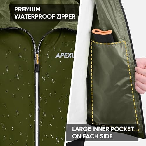 APEXUP Packable Rain Jacket Men with Reflective Zipper, Lightweight Waterproof Raincoat, Mens Rain Jacket for Outdoor Sports thumbnail 4