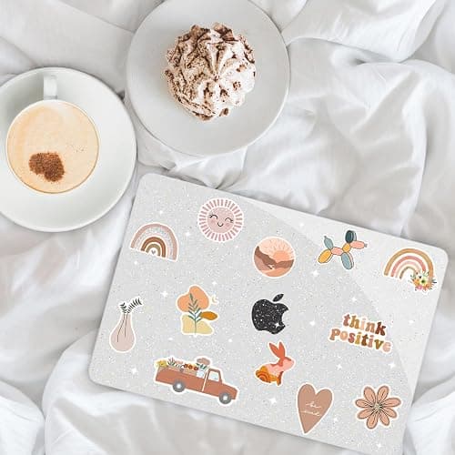 G JGOO Compatible with MacBook Air 13 Inch Case 2022 2021 2020 2019 2018 Release M1 A2337 A2179 A1932 Touch ID, Clear Glitter Plastic Hard Shell Case + Keyboard Cover +50 Pcs Laptop Sticker, Sparkly thumbnail 3