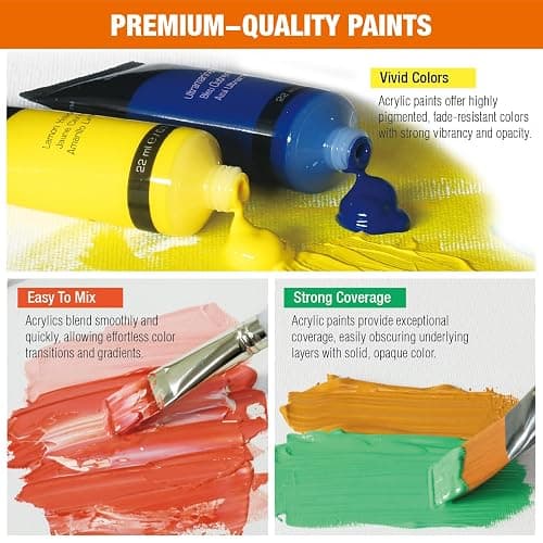 Artbreezing Acrylic Paint Set,48 Colors 0.74 oz/22ml Tubes,Highly Pigment Art Paints for Canvas,Wood,Fabric,Paper, Giftable Choice for Artists,Beginner to Pro (48 Colors) thumbnail 3