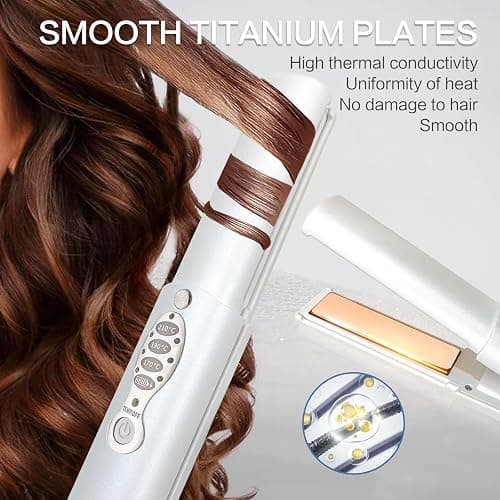 Cordless Hair Straighteners 5000 mAh Long Range Titanium Portable Flat Iron Wireless Mini Hair Straightener 2 in 1 for Straightening and Curling Travel Straightener max. 210℃/410℉ Heats Up in Seconds thumbnail 2