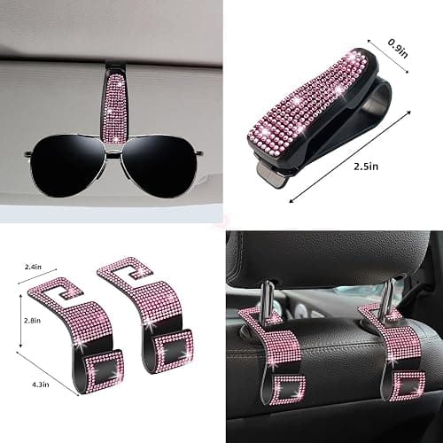 NBTEPEM 30 Pcs Pink Bling Car Accessories Set for Women, Pink Steering Wheel Cover Set, Bling Console Cover, Seat Belt Cushion, Shift Knob Cushion, Cup Coaster, Rhinestone Car Hanging Accessories thumbnail 8