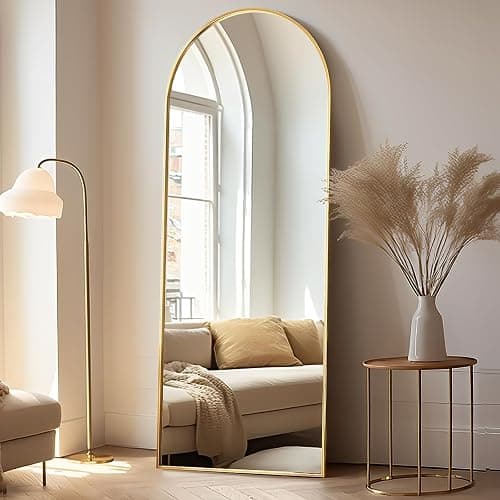 Rowjut Floor Mirror Arched Full Length Mirrors, Mirror Full Length Standing Hanging or Leaning Against Wall, 59"x18" Large Full Body and Wall Mounted Mirror for Bedroom Living Room, Gold thumbnail 3