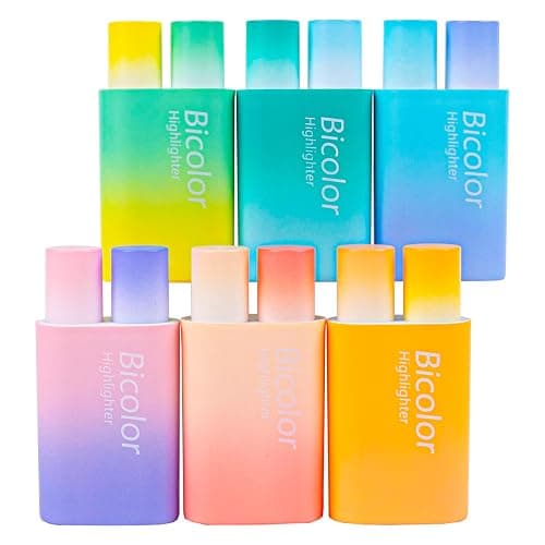 COLNK Cute Highlighter Pens Assorted Colors, 2- in-1 Highlighters Pens 12 Colors, Chisel Tip, Bicolor Aesthetic Highlighter Marker Pens Set for School Supplies,Pack-6 - Image 1
