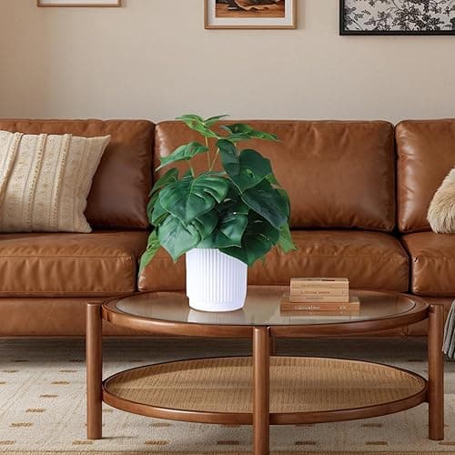 HOFMEFY Artificial Monstera Potted Plant Realistic Fake Plants Home Greenery Table Decor with White Ridged Plastic Pot 31CM Tall Fake Tropical Palm Tree Bigger Leaves - 10in thumbnail 2